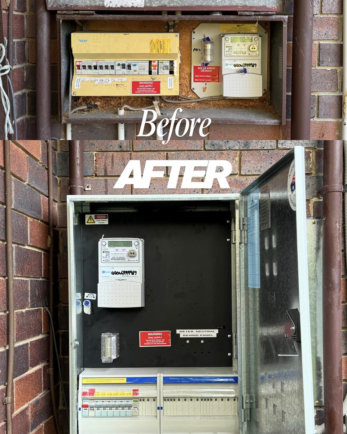 Switchboard upgrade — before & after — J Scott Electrical, Brisbane Southside
